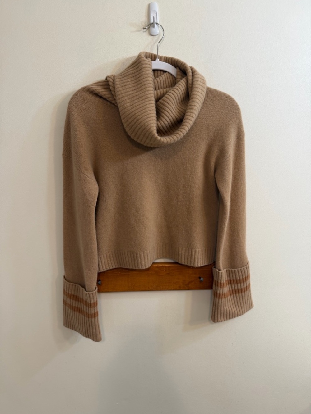 NAADAM Luxe Cashmere Cowl Neck Sweater 100% Cashmere Beige Ribbed Women’s S